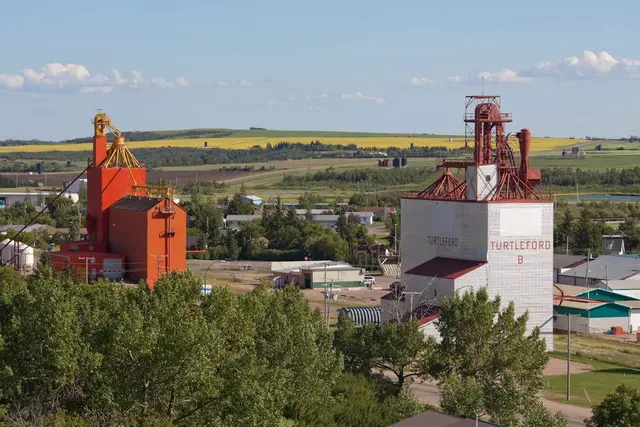 Turtleford grain elevators from the lookout